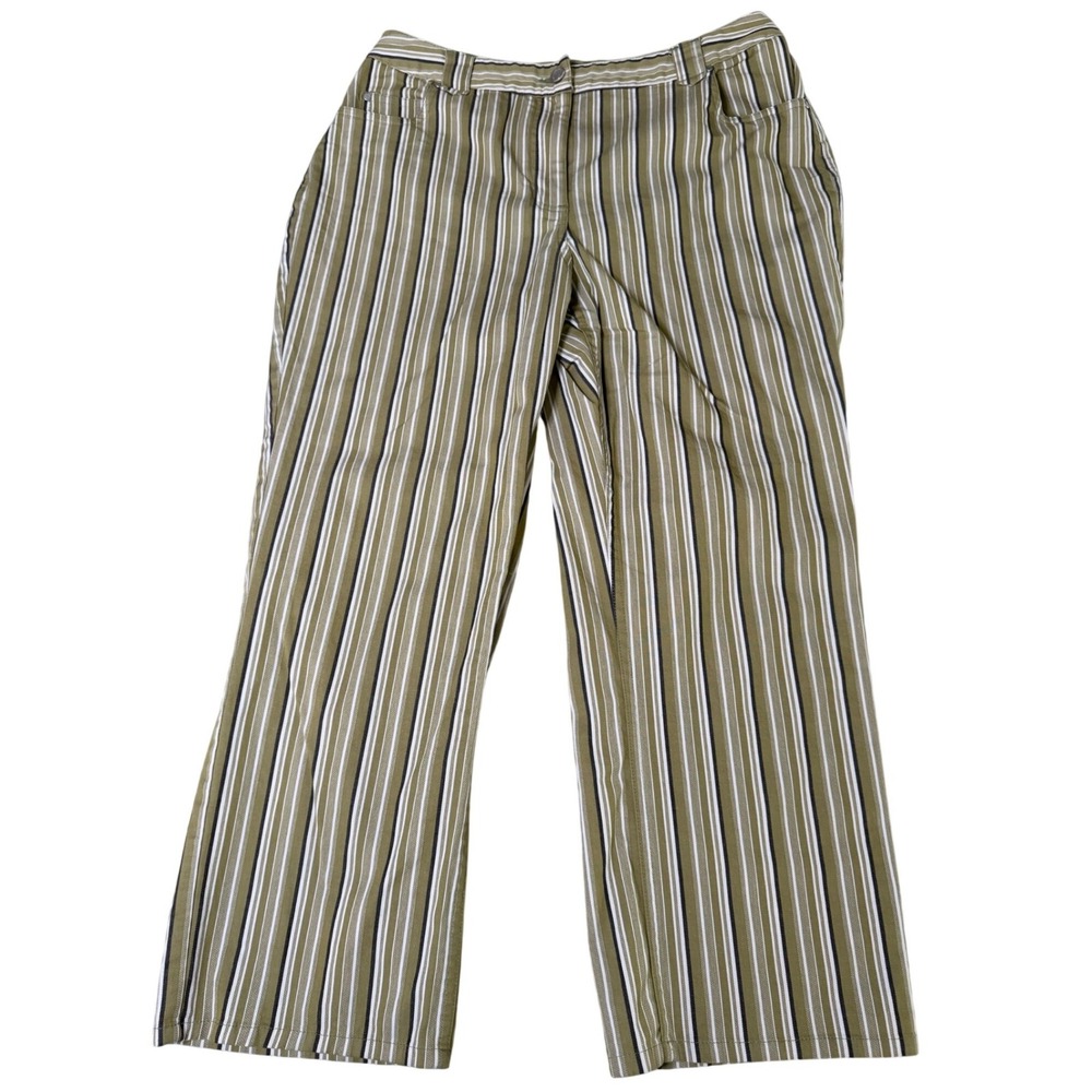 i.e. relaxed Womens Size 10 Striped Straight Leg Pants Olive Green Cotton Blend